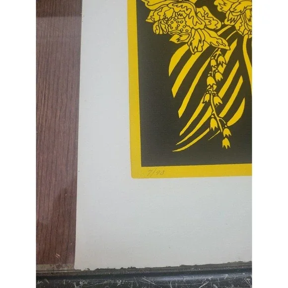 C.S. Shawver Beautiful Yellow Floral Black Background Art Lithograph Print 7/90